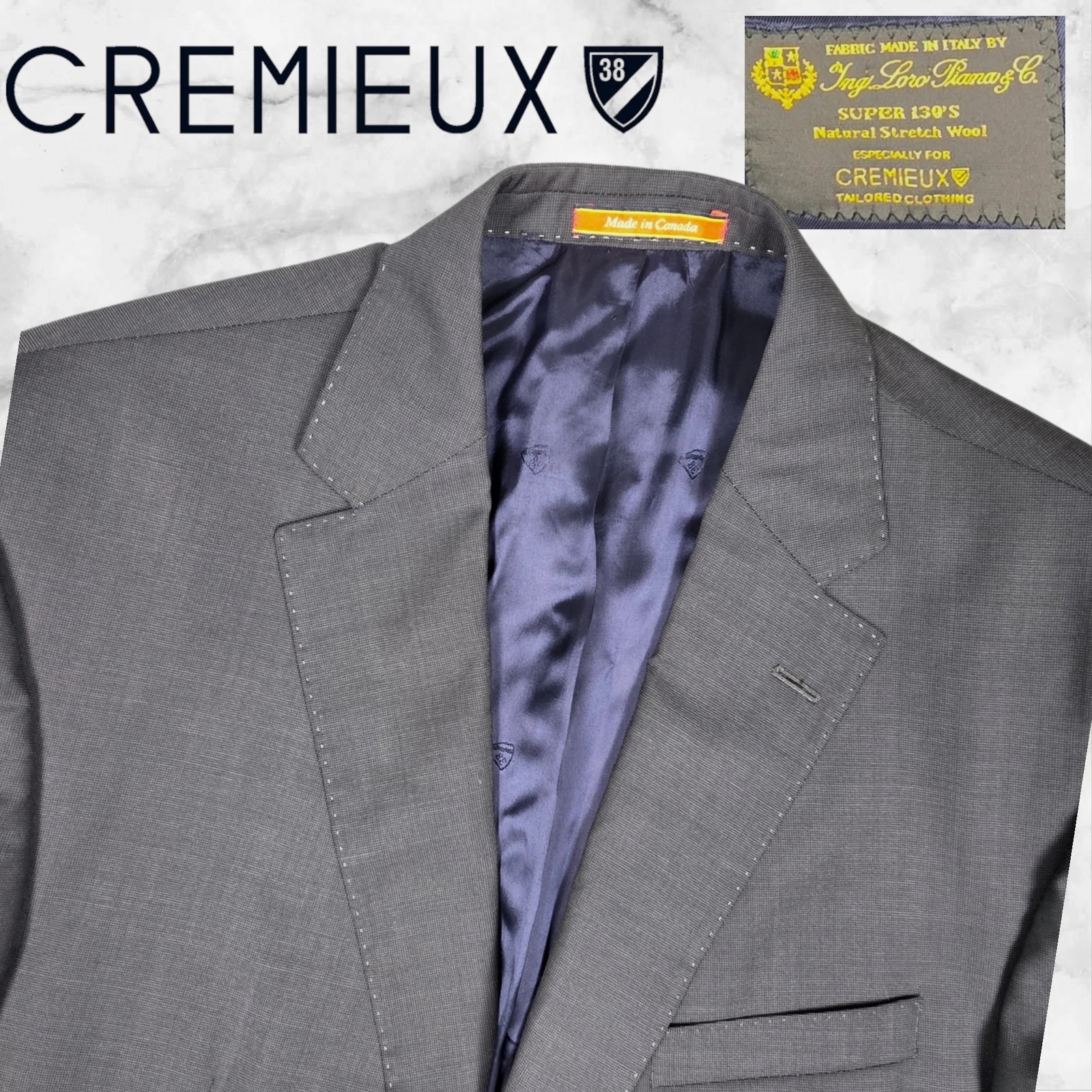 Cremieux Suit Jacket Mens 46r Grey Wool Loro Piana Super 130s Blazer Sport Coat
